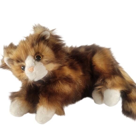 Long Hair Cat Plush Stuffed Animal 13" Laying Brown Realistic Kitty TY Jumbles - Picture 1 of 16